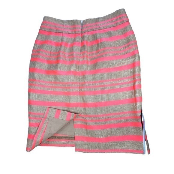 J.Crew Collection LINEN Pencil Skirt Bright‎ Orange/pink Stripe Size 0 - Picture 2 of 8